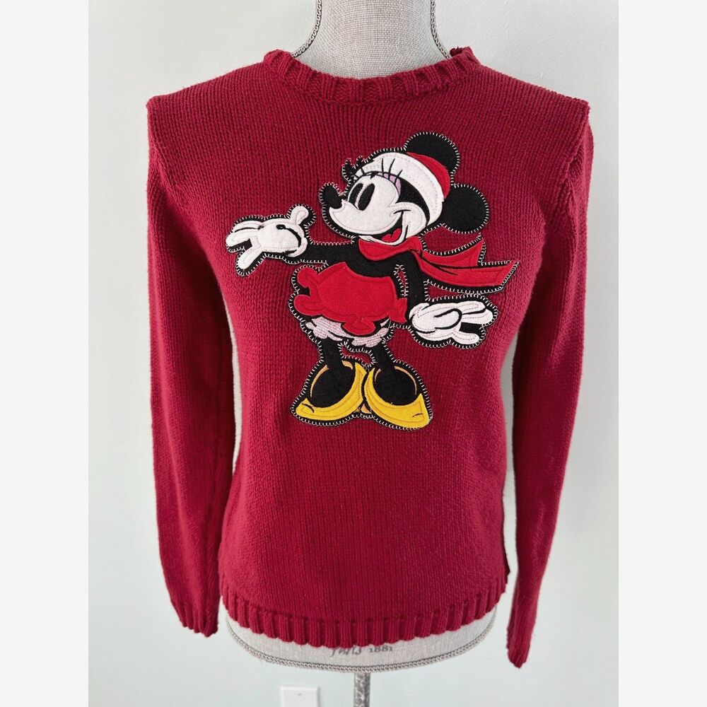 Vintage Y2k Disney Minnie Mouse Christmas Holiday Red Knit Sweater size Junior S